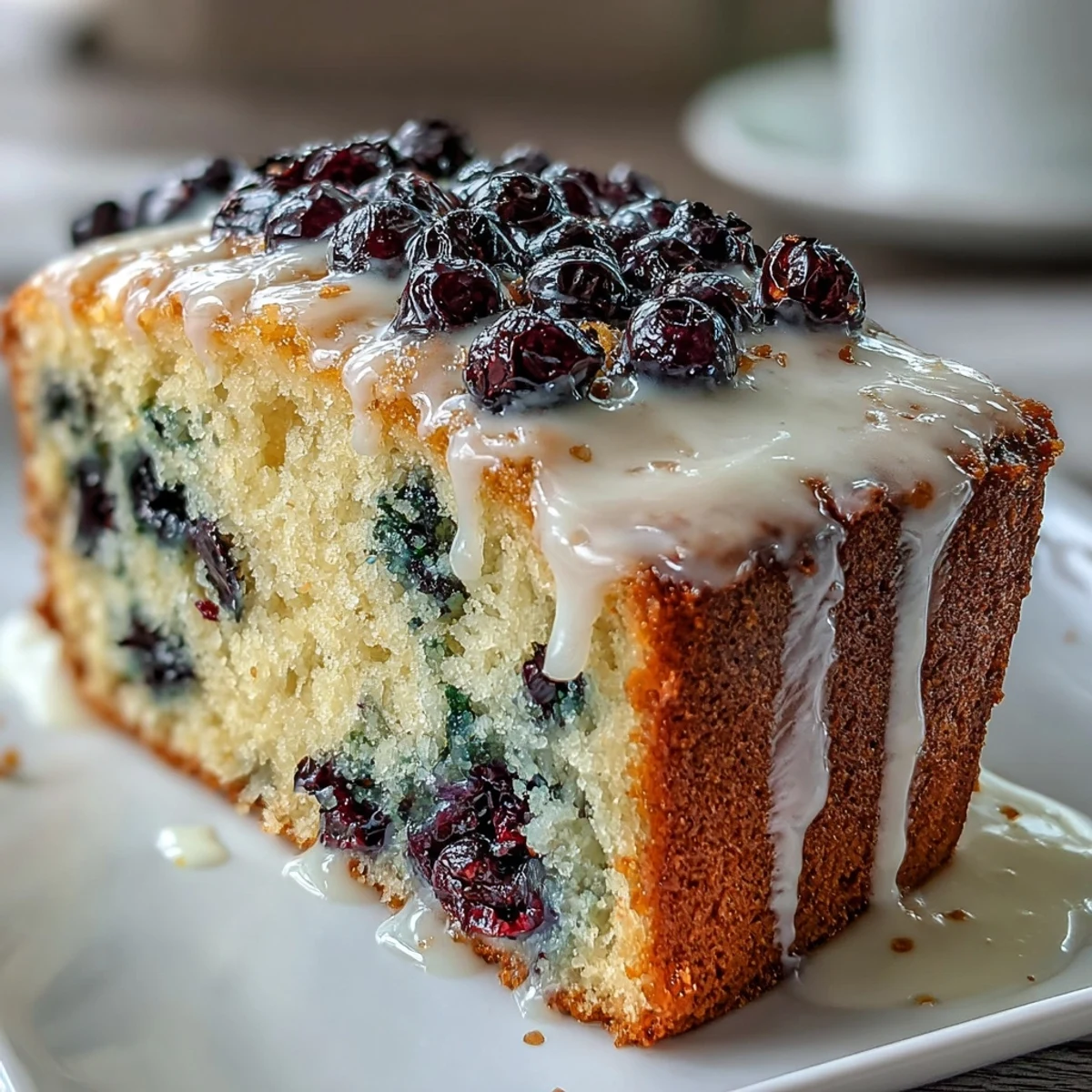Moist blueberry lemon loaf with a sweet glaze, perfect for baby showers and tea parties.  