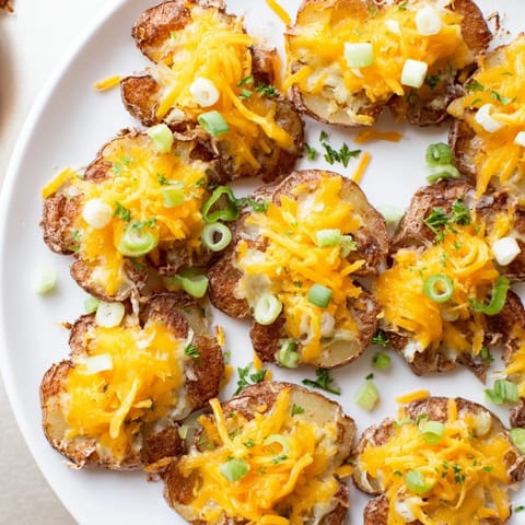 Golden brown smashed potatoes with green onions, perfect for appetizers or side dishes.  