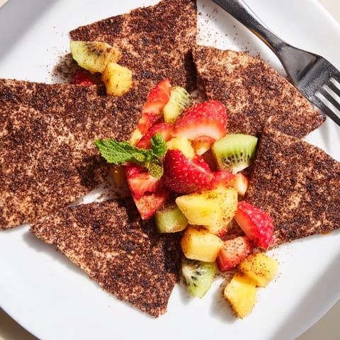 Sweet Dessert Chips & Salsa, featuring crunchy chocolate chips and fresh fruity dip.  
