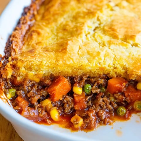 Cornbread Crusted Beef Pie
