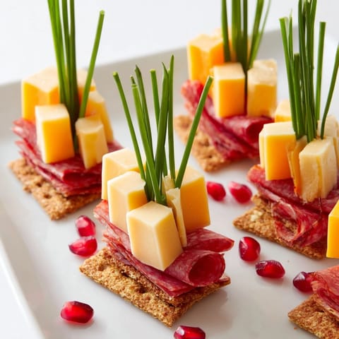 A detailed close-up of the Layered Urban Skyline, showcasing flavorful cheese cubes and folded meats atop crackers.