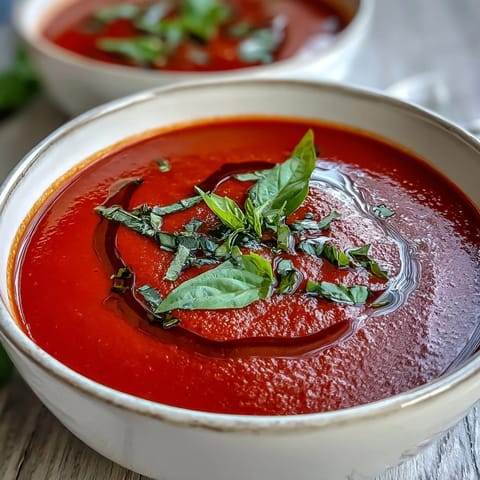 Steaming bowl of Tomato and Basil Soup with a side of crusty bread for dipping, ready to serve.