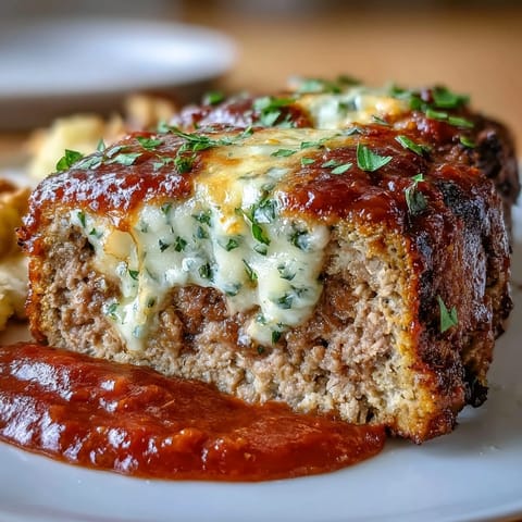 Juicy Italian meatloaf layered with marinara sauce and bubbling mozzarella, a comforting family dinner centerpiece.  