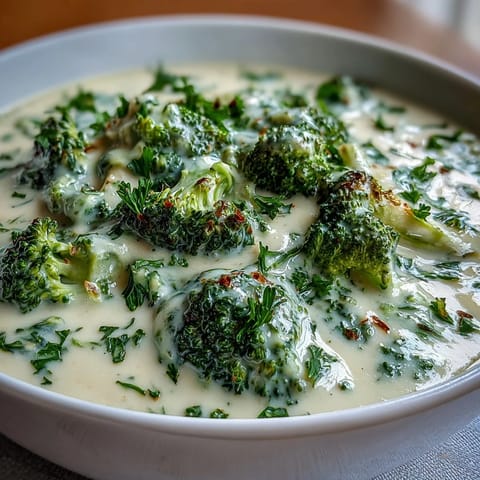 A comforting bowl of lightened broccoli cheddar soup with Greek yogurt, featuring tender broccoli florets and a velvety texture.  