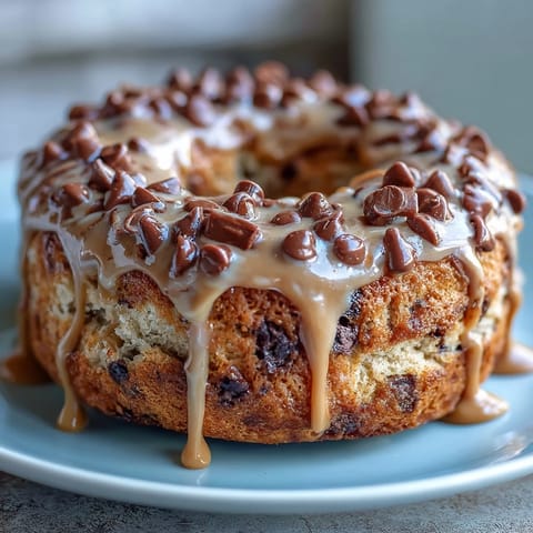 Homemade chocolate chip protein bagels with creamy peanut butter drizzle, perfect for a healthy breakfast or post-workout snack.  