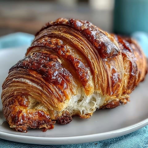Golden sourdough croissants with flaky layers and buttery crust, perfect for a luxurious breakfast or brunch treat.  