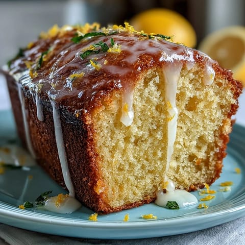 Zesty lemon-infused Limoncello pound cake topped with a tangy citrus glaze, ideal for brunch or tea.  