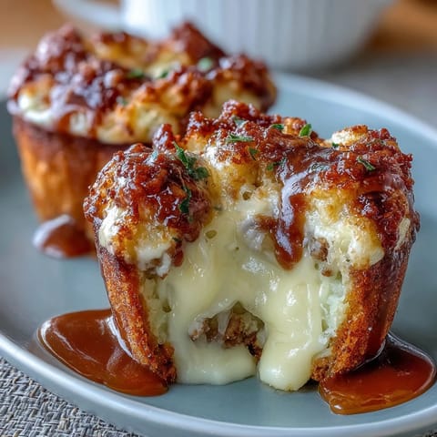 Golden mini shepherds pies baked in muffin tins, featuring savory ground beef and vegetables topped with creamy mashed potatoes.