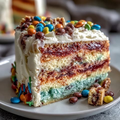Vibrant rainbow cake layers hide a candy-filled center, perfect for festive Cinco de Mayo celebrations.  
