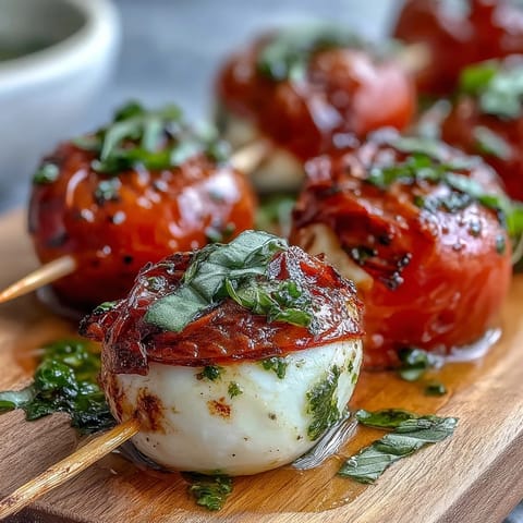 Caprese Skewers with Pesto