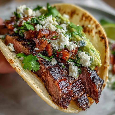 A colorful Cinco de Mayo taco bar with grilled carne asada, warm tortillas, and fresh toppings for festive celebrations.  