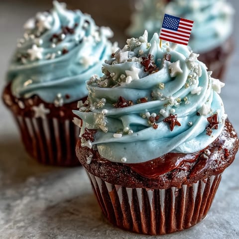 Star-Spangled Banner Cupcakes ready for a festive 4th of July picnic.