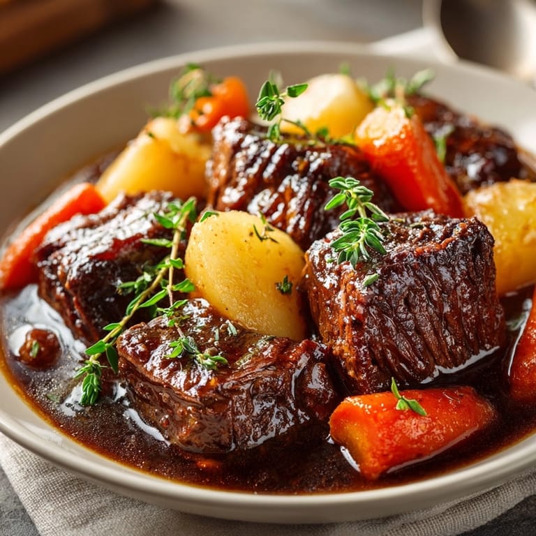 Warm, comforting slow-cooker beef stew with root vegetables, ready for cozy dinner nights.