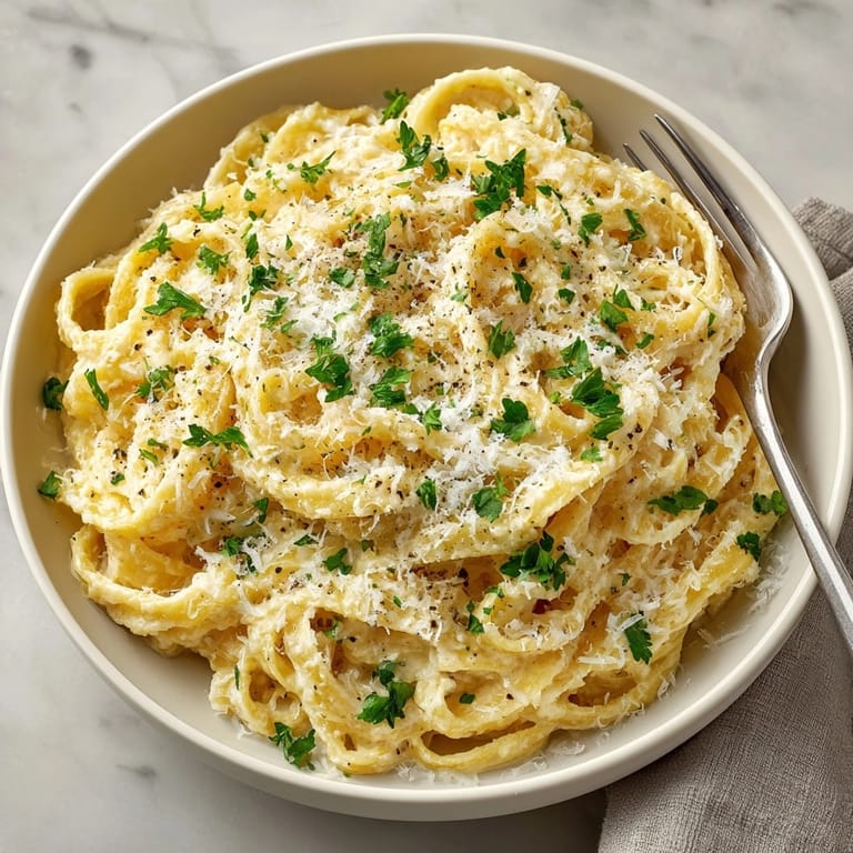 Quick weeknight dinner: Golden, savory One-Pot Garlic Parmesan Pasta, an effortless creamy dream.