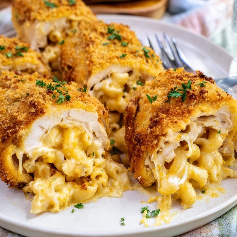 Hearty mac and cheese stuffed turkey dinner, savory comfort food with a crisp panko topping.
