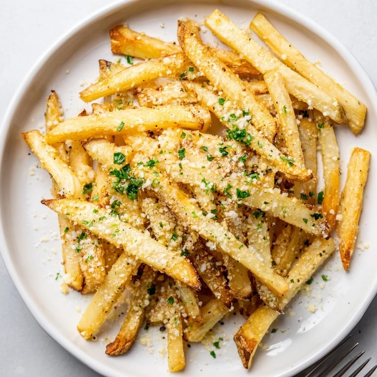 Oven-baked Garlic Parmesan Yam Fries, crispy, cheesy, and seasoned with smoked paprika.