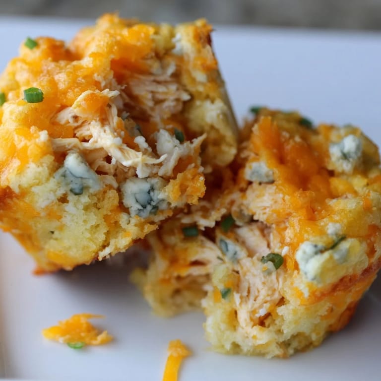 Golden-brown Buffalo Chicken Soda Muffins bursting with savory flavors, ideal for snacking.  
