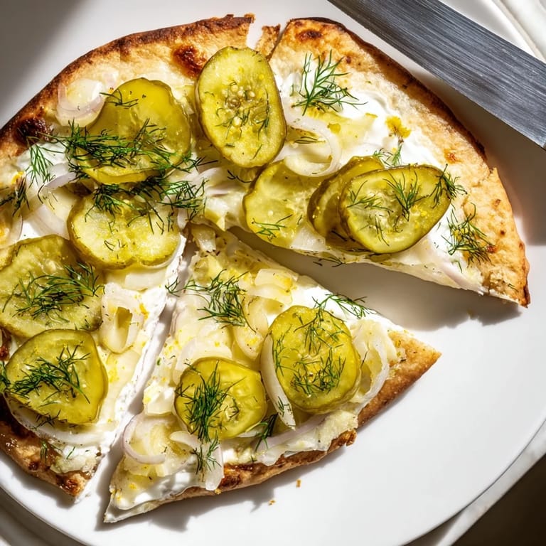 Deliciously crafted Pickle Pizza, featuring crunchy dill pickles and gooey mozzarella.  