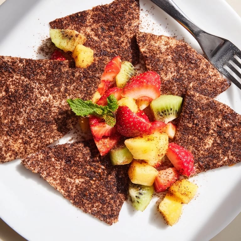 Sweet Dessert Chips & Salsa, featuring crunchy chocolate chips and fresh fruity dip.  