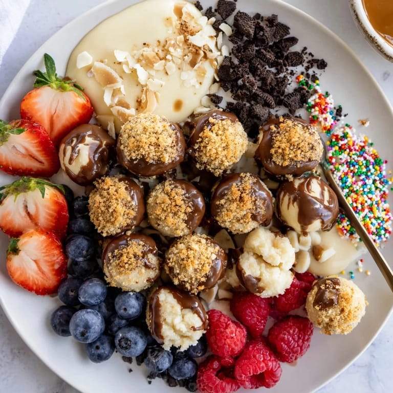 Interactive dessert board featuring cheesecake bites ready for customizable topping adventures.