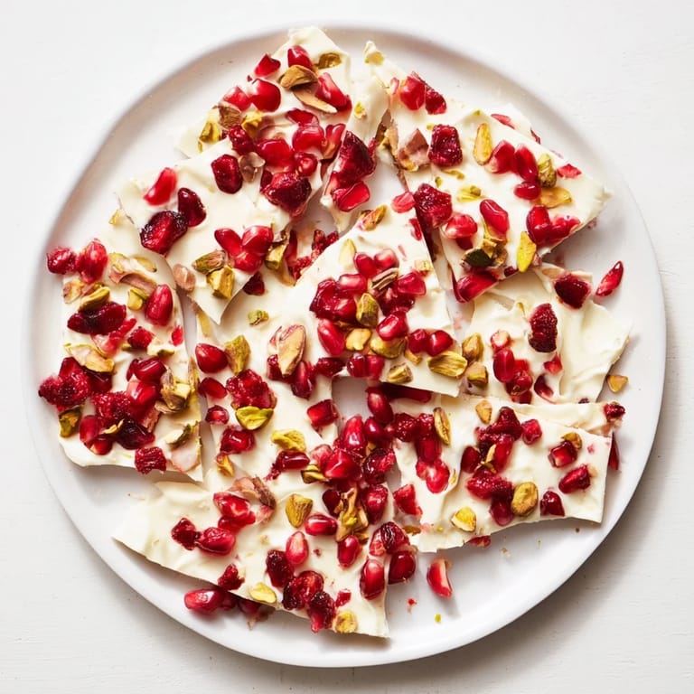 Sweet and tart Frozen Yogurt Bark with vibrant pomegranate and crunchy pistachios in focus.