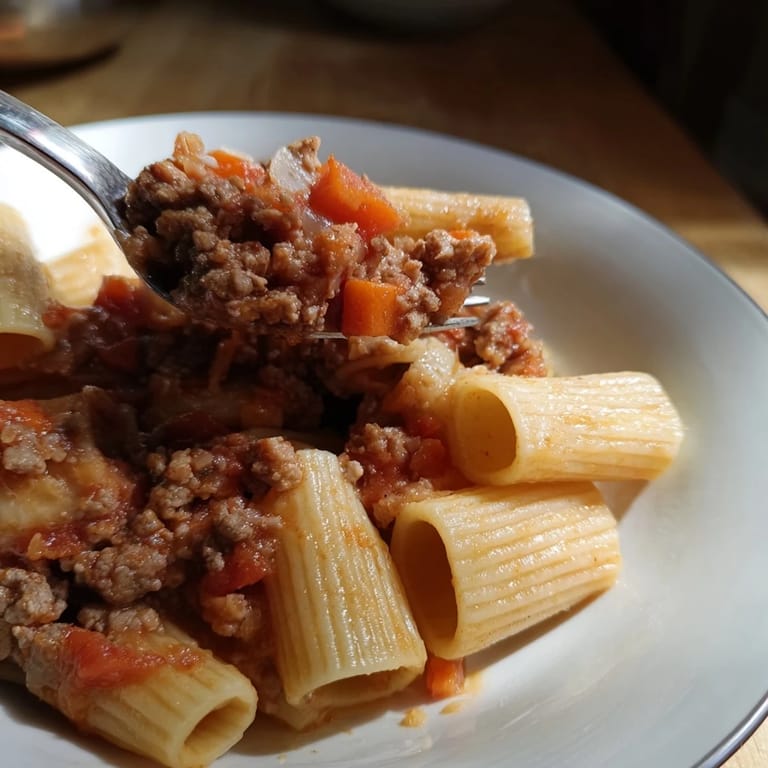 Hearty Classic Tuscan Ragu, with tender meat and vegetables, ready to be enjoyed with grated cheese.