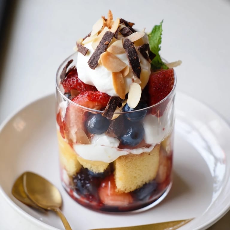 Elegant view of perfectly chilled Simplified Christmas Trifle Cups, ideal for a holiday dessert table.