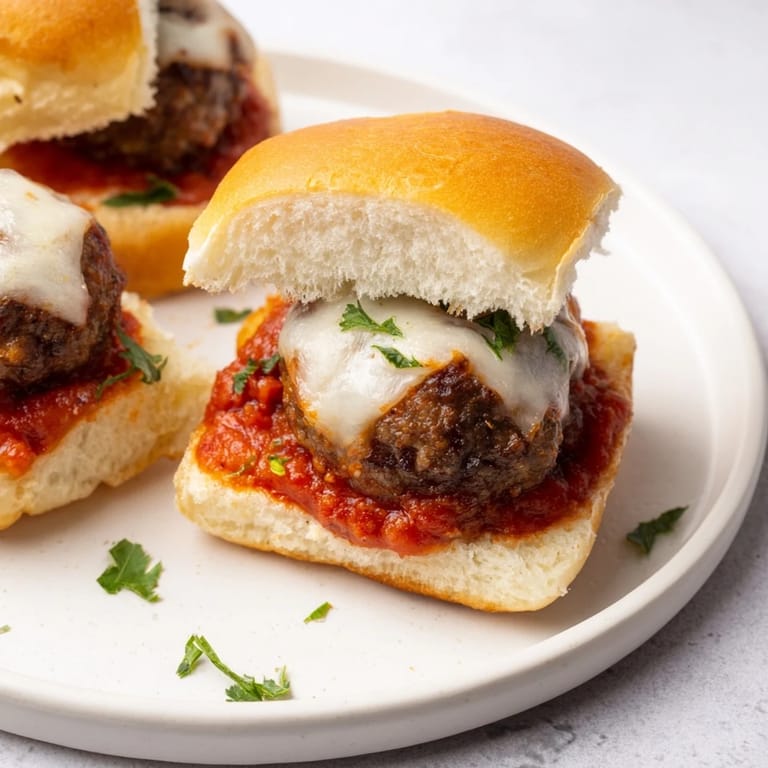 Golden-brown Easy Christmas Meatball Sliders with melted mozzarella, perfect for your next party appetizer spread.