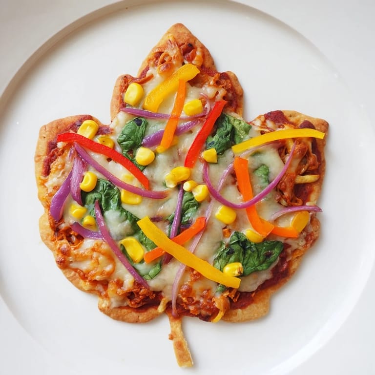 Golden crusts and melted cheese on these Fall Foliage Maple Leaf Mini Pizzas, ready to eat.