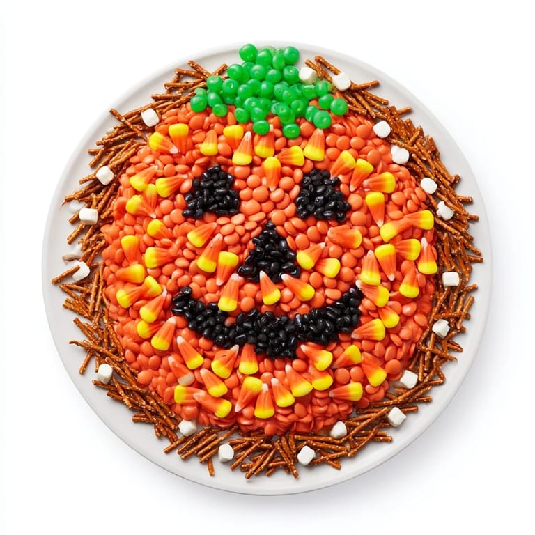 This vibrant Jack-o-Lantern Candy Board, filled with assorted candies, is perfect for a spooky fall party.