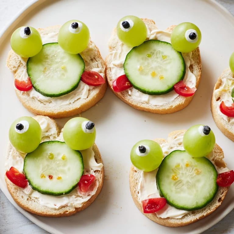 A closeup of finished Prince Charming Froggy Sandwich Cutouts, perfect lunch treats for kids and fun picnics.