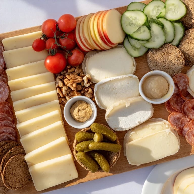 Enjoy this Planche Montagne Aventure Collation featuring cheeses, meats and fruit, a delicious snack platter.