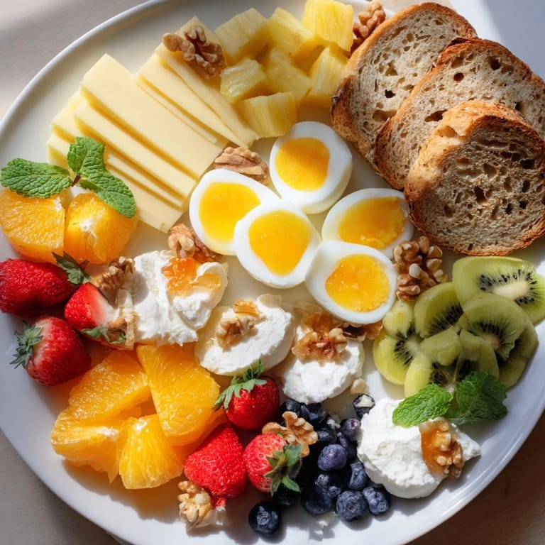A beautiful array of colorful ingredients on the Good Morning Sun Breakfast Board, perfect for sharing and easy to make.