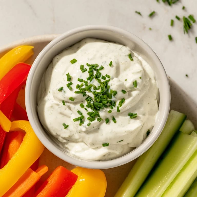 A vibrant image of the Kids Dip: Cream Cheese and Ranch Dip served with colorful crunchy veggie sticks.