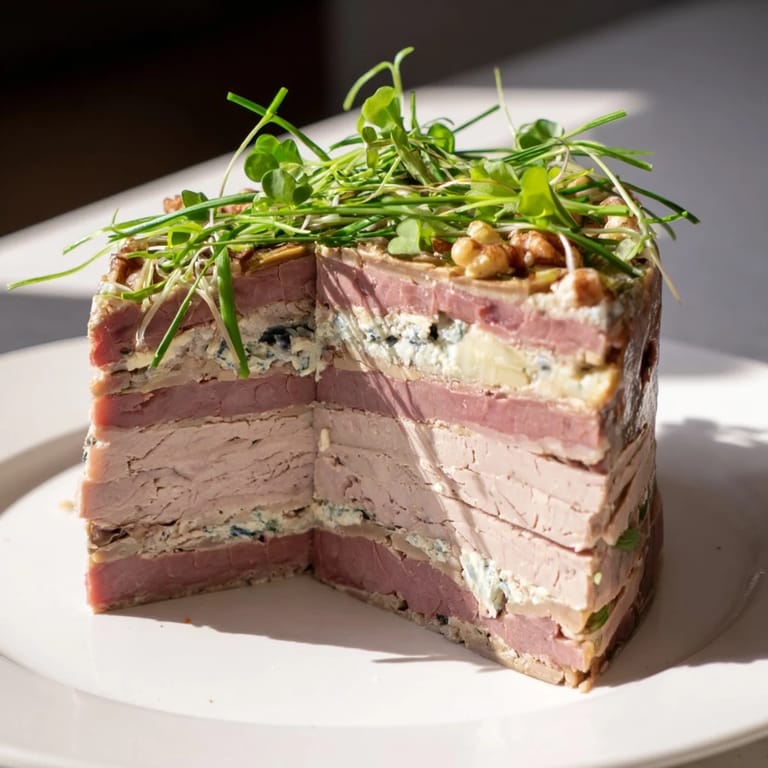 Imagine the stunning layers of the Grand Canyon Rim terrine with its vibrant, savory layers!