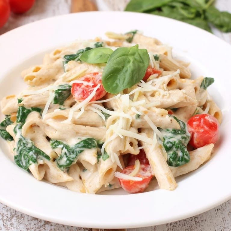 Delicious Cottage Cheese High-Protein Creamy Pasta: a healthy, comforting meal with a rich sauce.