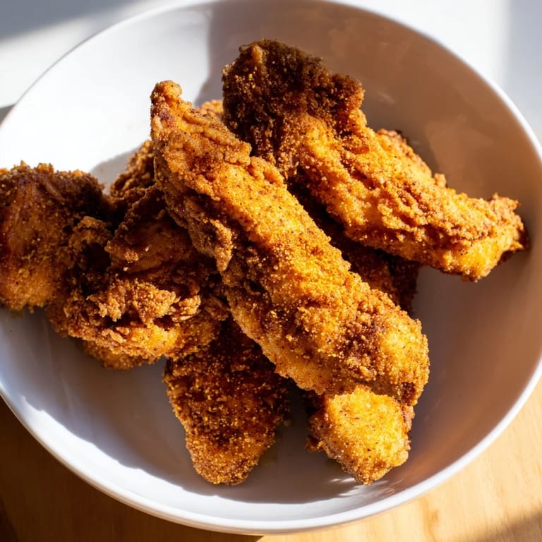 Plateful of flavorful buttermilk fried chicken tenders, ready to be enjoyed as a classic comfort meal.