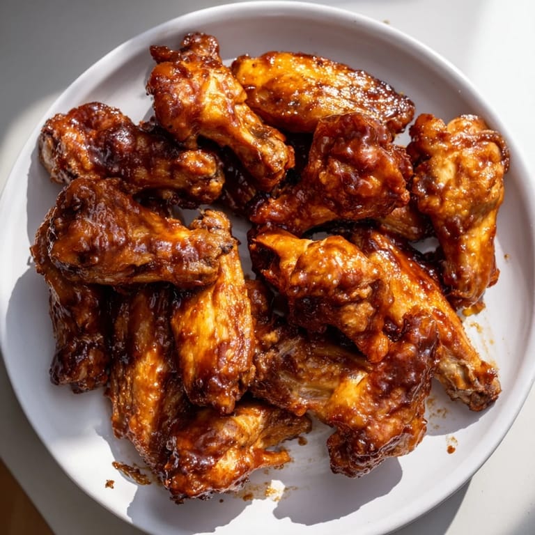 A close-up of savory Baked Sticky Honey BBQ Wings, showing their caramelized and crispy texture.