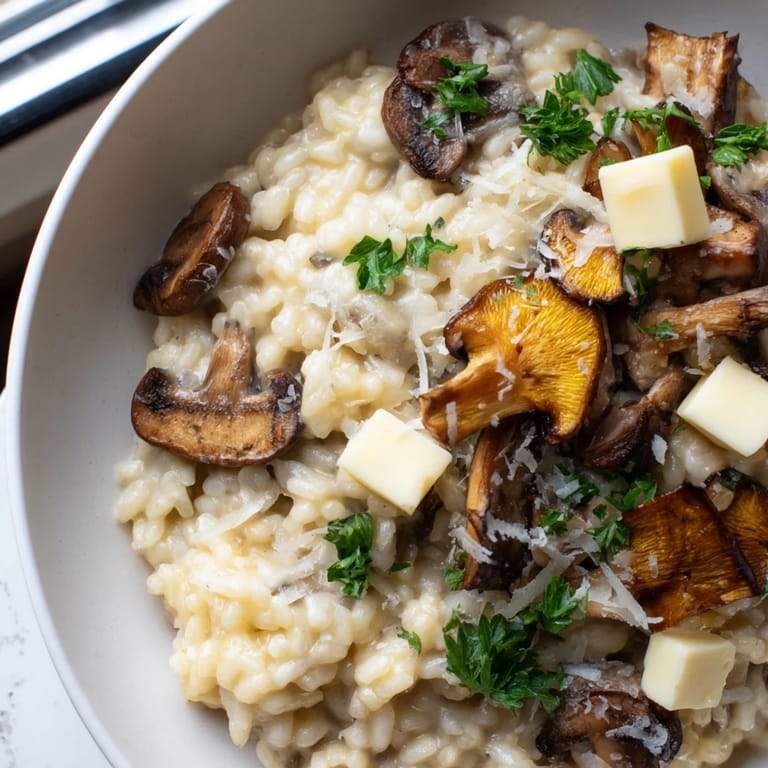 Enjoy a comforting plate of Italian Mushroom Risotto, boasting rich Parmesan and perfectly sautéed mushrooms.