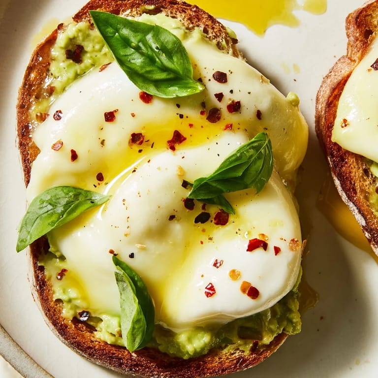 Melted cheese pulls away from crispy toast, topping a creamy avocado spread on this simple Avocado Mozzarella Tartine.