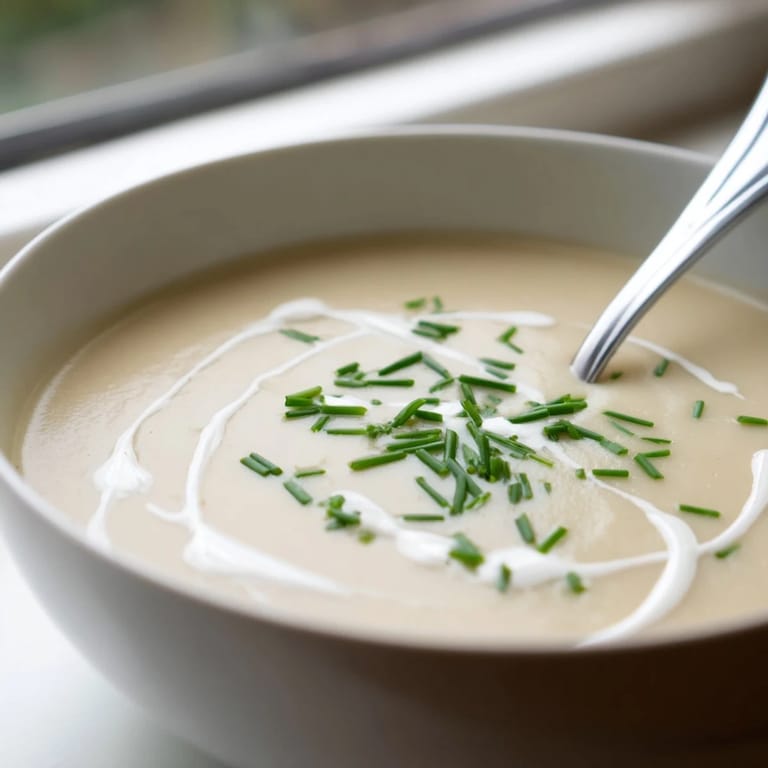 Celery root bisque served warm in a rustic bowl, perfect for elegant autumn dinners.
