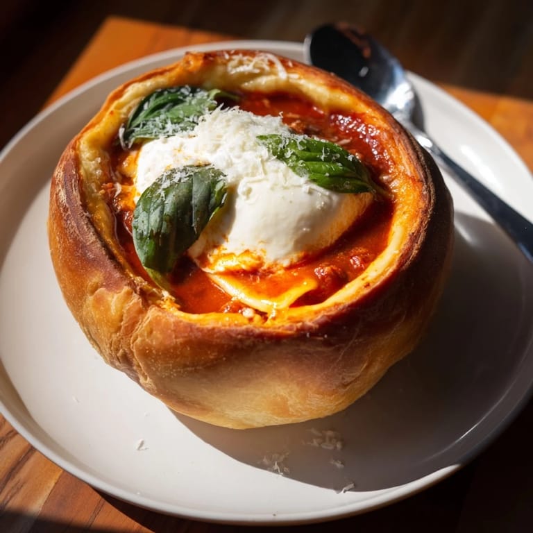 Hearty Lasagne Soup Croissant Bowls brimming with flavors and cheesy goodness, ideal for sharing.