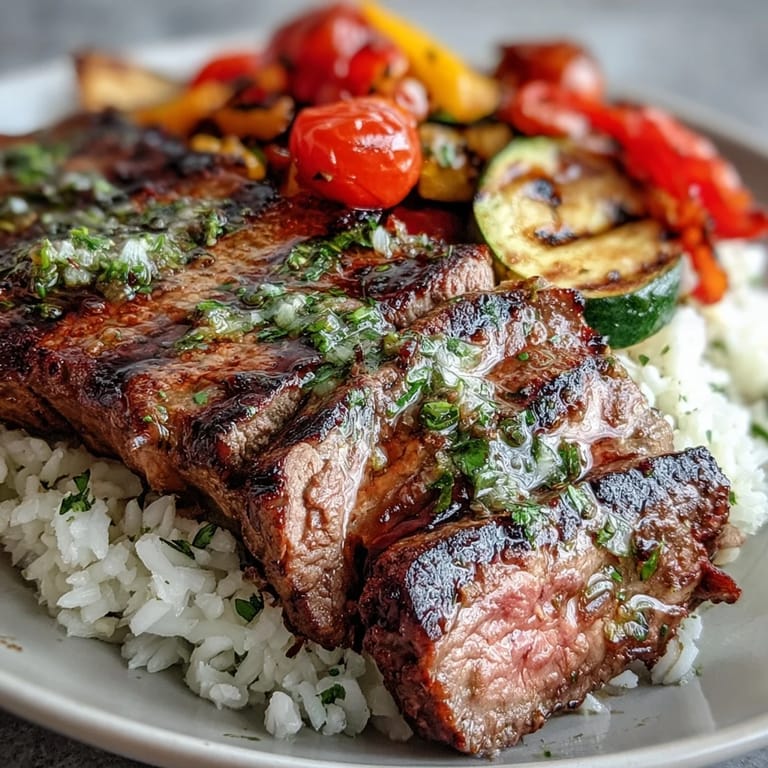 Tender steak, crispy roasted veggies, and steaming jasmine rice are garnished with fresh parsley and lemon wedges in this easy weeknight meal.