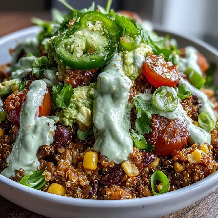 Flavorful plant-based lentil quinoa taco meat served in bowls with avocado lime crema, corn, cilantro, and jalapeño for a vibrant, nourishing dinner.