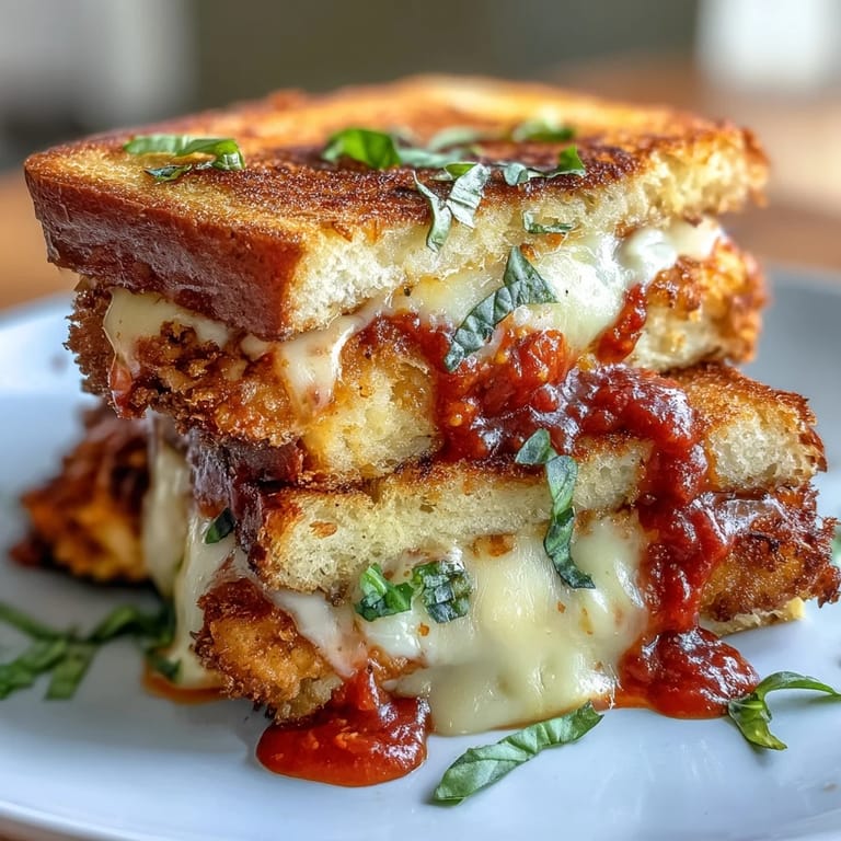 A hearty sandwich layered with juicy fried chicken, creamy vodka sauce, and gooey cheese, garnished with fresh basil on ciabatta.