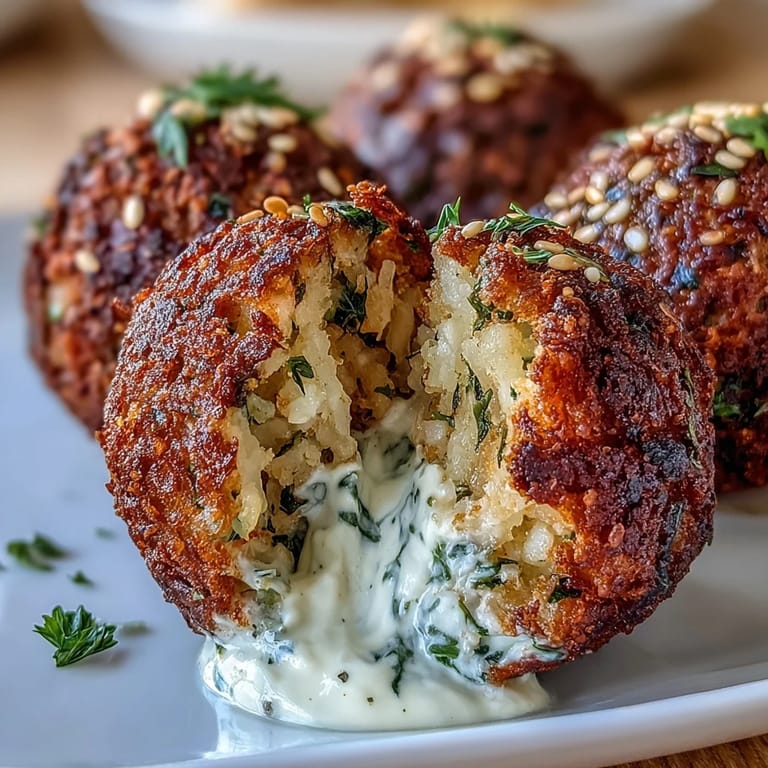 Air fryer crispy falafel paired with vibrant green tahini sauce for a healthy, vegan appetizer.
