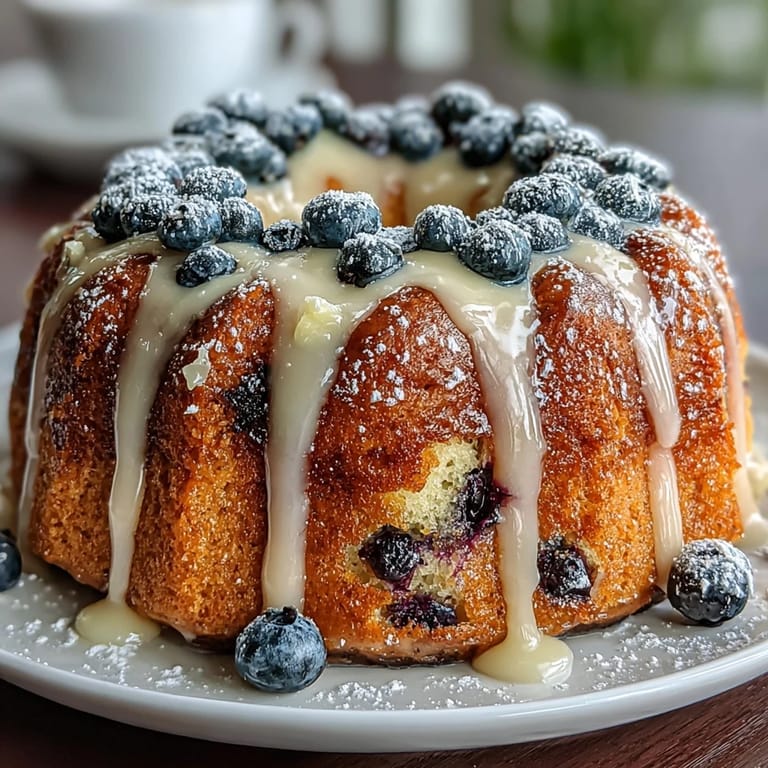 Close-up of moist, tender mini bundt cakes bursting with juicy blueberries and zesty lemon flavor, drizzled with a glossy lemon glaze for a perfect teatime treat.