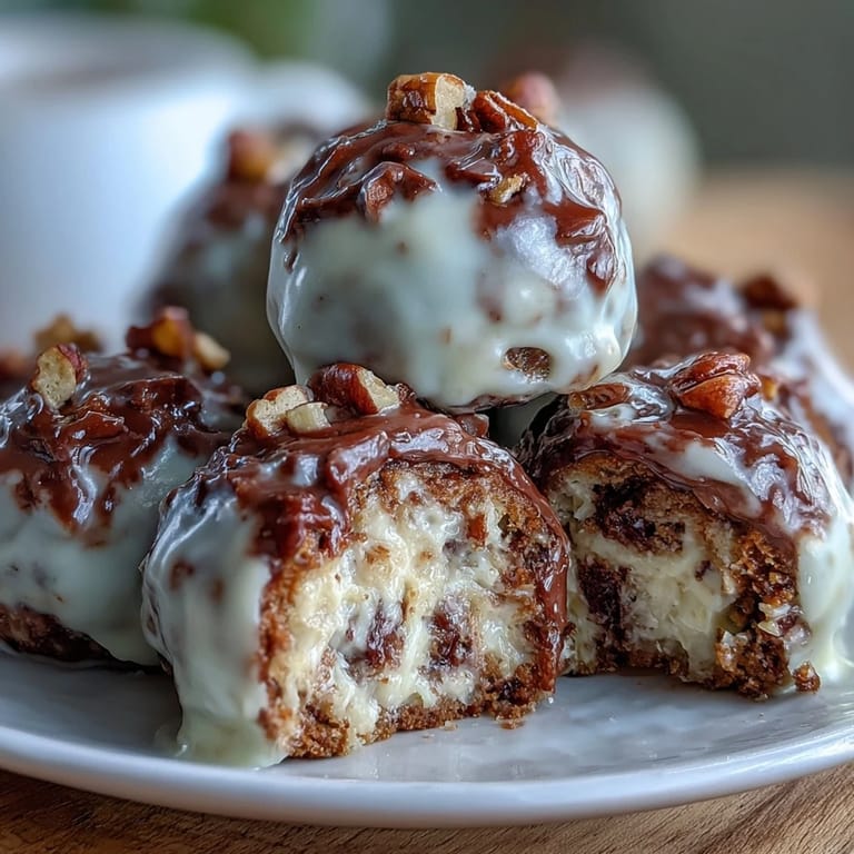 Creamy carrot cake truffles with a hint of cinnamon, enrobed in white chocolate cream cheese for a decadent treat.