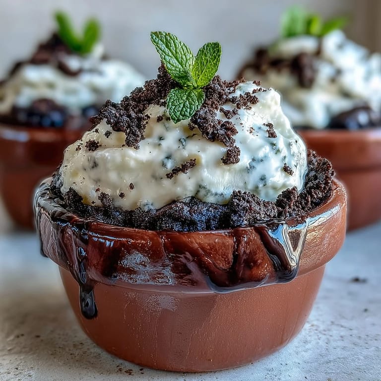 Decadent chocolate brownies baked in mini flower pots, layered with whipped cream and crushed Oreo "dirt," finished with edible blooms.  