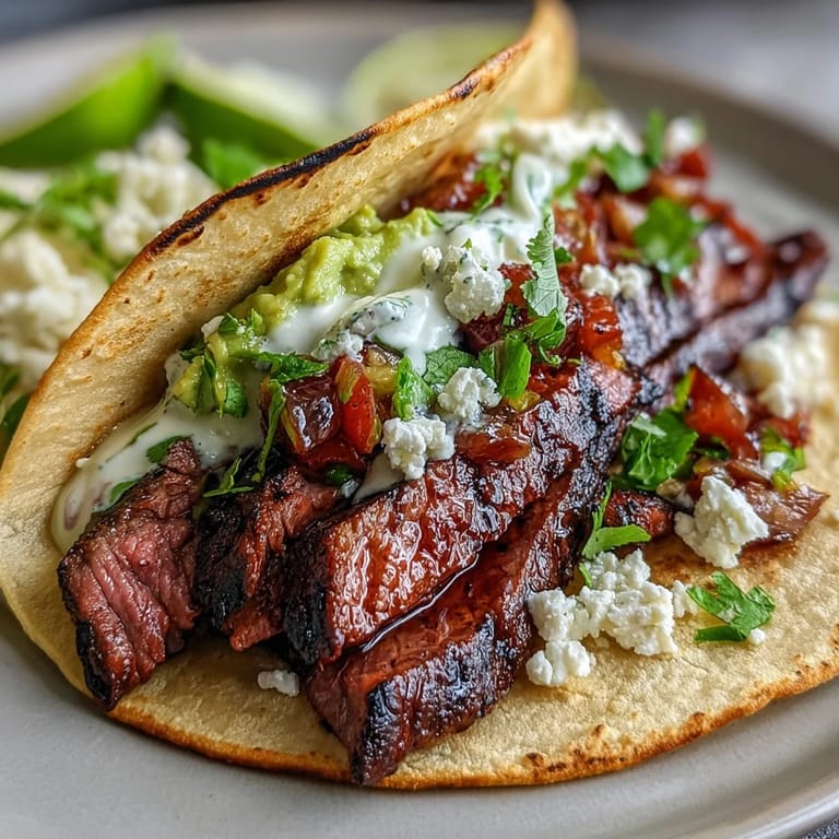 Juicy carne asada slices sizzle beside a vibrant spread of taco bar toppings, inviting guests to build their perfect street taco.  